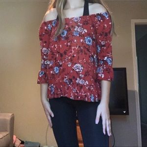 ❤️💗strapless red floral flowy top